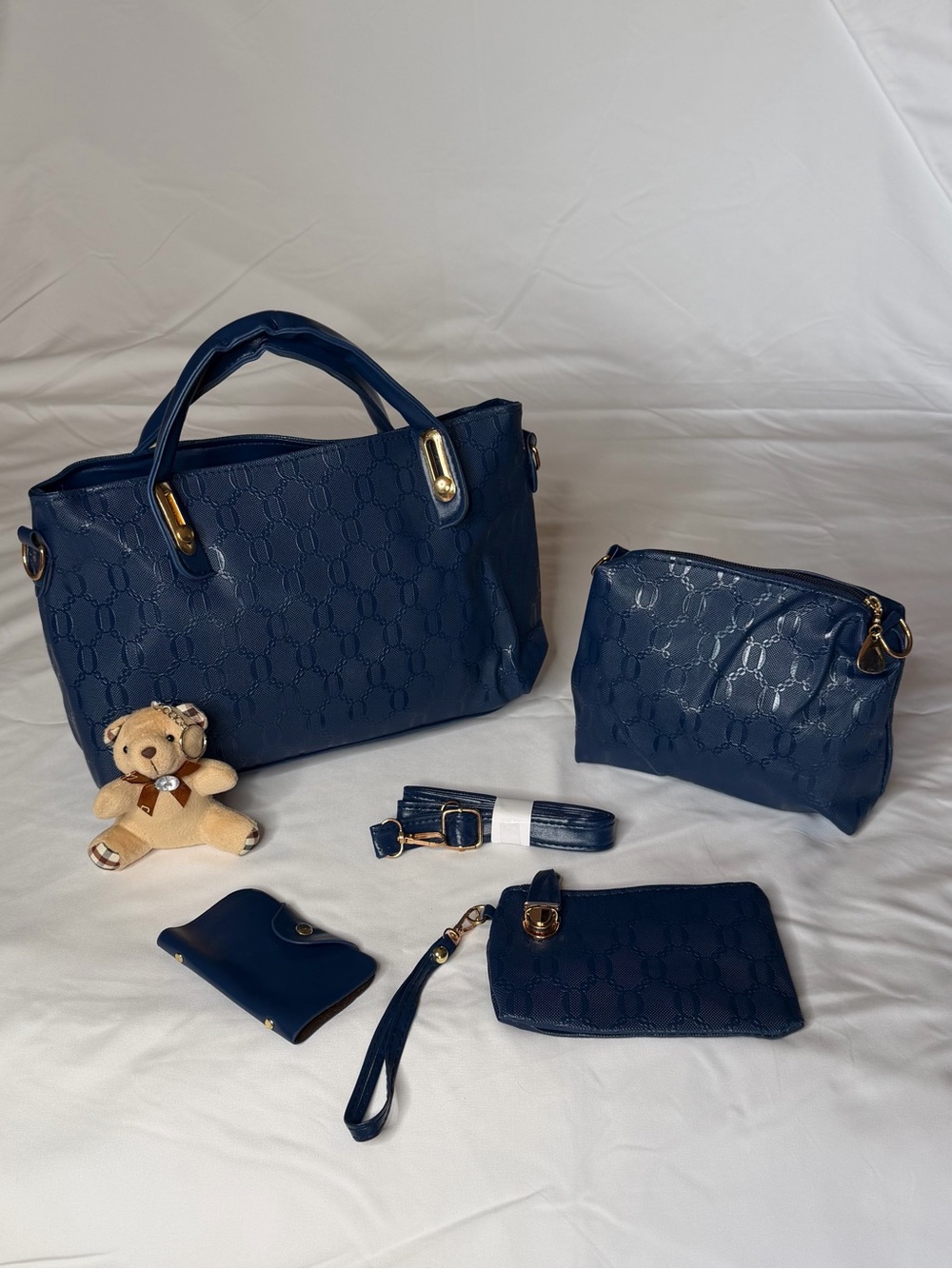 Elegant Navy Blue Tote and Accessory Set for Women